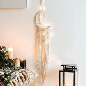 Boho Moon Macrame Dream Catcher Wall Hanging Bedroom Home Decor Vibes